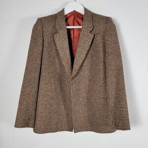 Daniele O Womens Tweed Blazer Coat 100% Pure Wool Brown Notch Collar Career